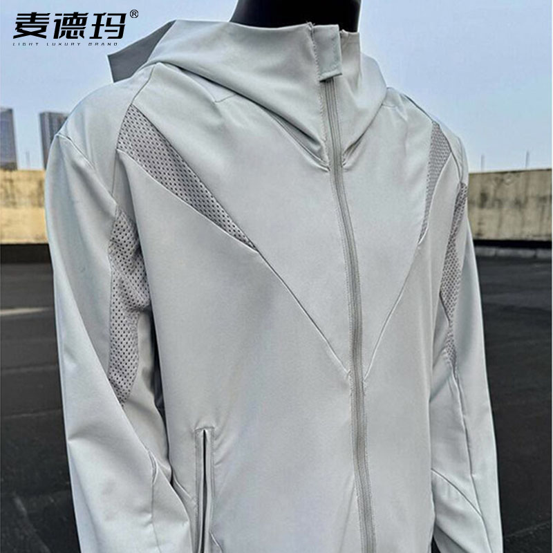 美式连帽轻薄冰丝速干防晒衣男