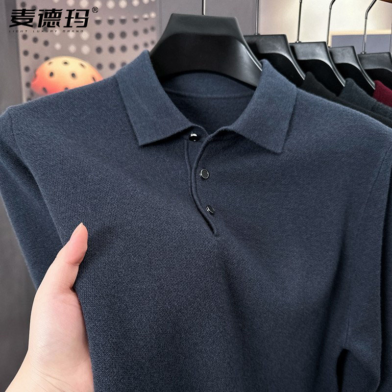 加厚保暖Polo领针织绒春秋爸爸装