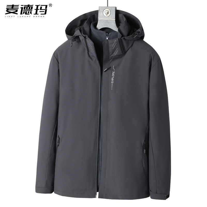 百搭三合一冲锋衣男女款夹克外套春季秋冬季加绒防风爸爸中老年人