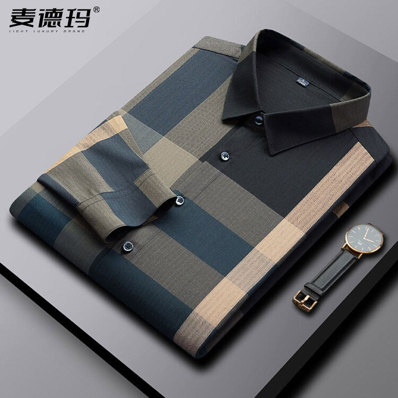 短袖衬衫男品牌高端2025格子衬衣大牌清凉透气条纹休闲春秋上衣潮