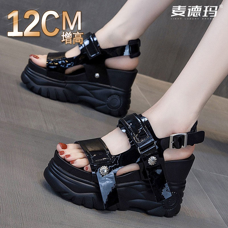 坡跟凉鞋女外穿2025夏季新款松糕超高跟罗马鞋12cm厚底增高女鞋子