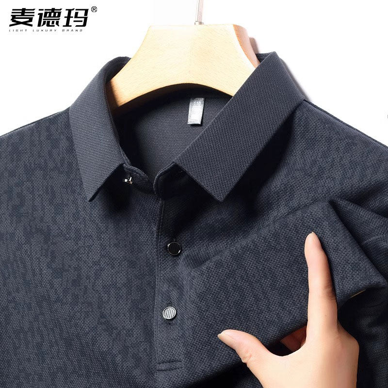 新款男士长袖t恤中老年商务休闲宽松大码早秋上衣翻领打底polo衫
