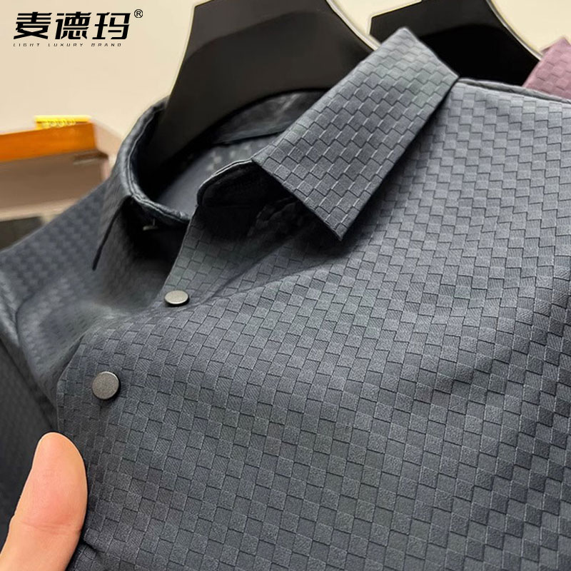 华夫格冰丝夏装短袖t恤男爸爸装