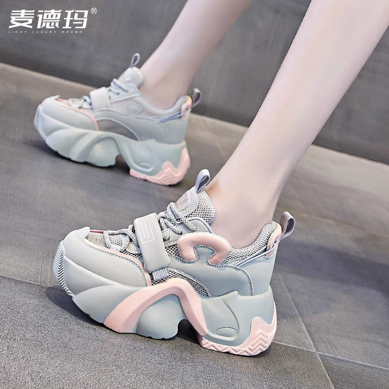 老爹鞋女2025年新款春季运动网面厚底松糕鞋百搭小个子内增高女鞋