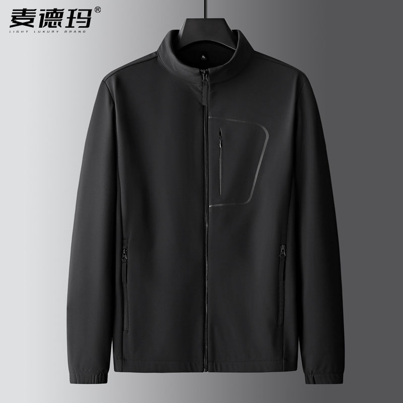 春秋款男士软壳冲锋衣中年商务休闲立领夹克衫加肥加大码薄绒外套