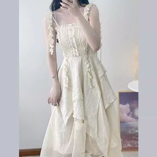 仙女裙甜美吊带不规则褶皱连衣裙女夏季 温柔风公主长裙仙气漂漂