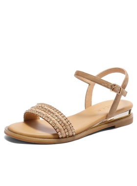 【33码】百丽一字带凉鞋女2025夏新商场同款水钻面凉鞋3CQ36BL5