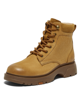 【33码】Bata马丁靴女冬季牛皮英伦风通勤粗跟工装短筒靴AWS48DD4