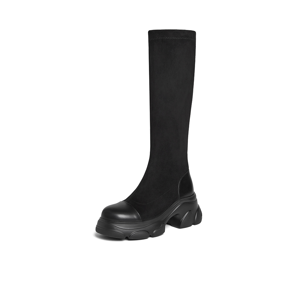 【40码】百思图冬弹力长靴女粗跟