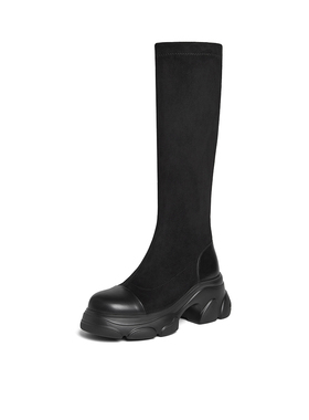 【40码】百思图新款商场同款时尚通勤弹力靴粗跟女长靴O3008DG4