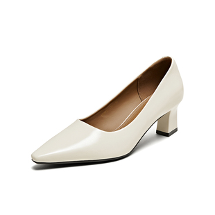 41码 粗跟尖头通勤女皮鞋 百思图秋季 浅口单鞋 B2616CQ5 新款