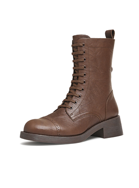 【34码】天美意冬季新款粗跟英伦复古中靴女骑士靴CIS60DZ4