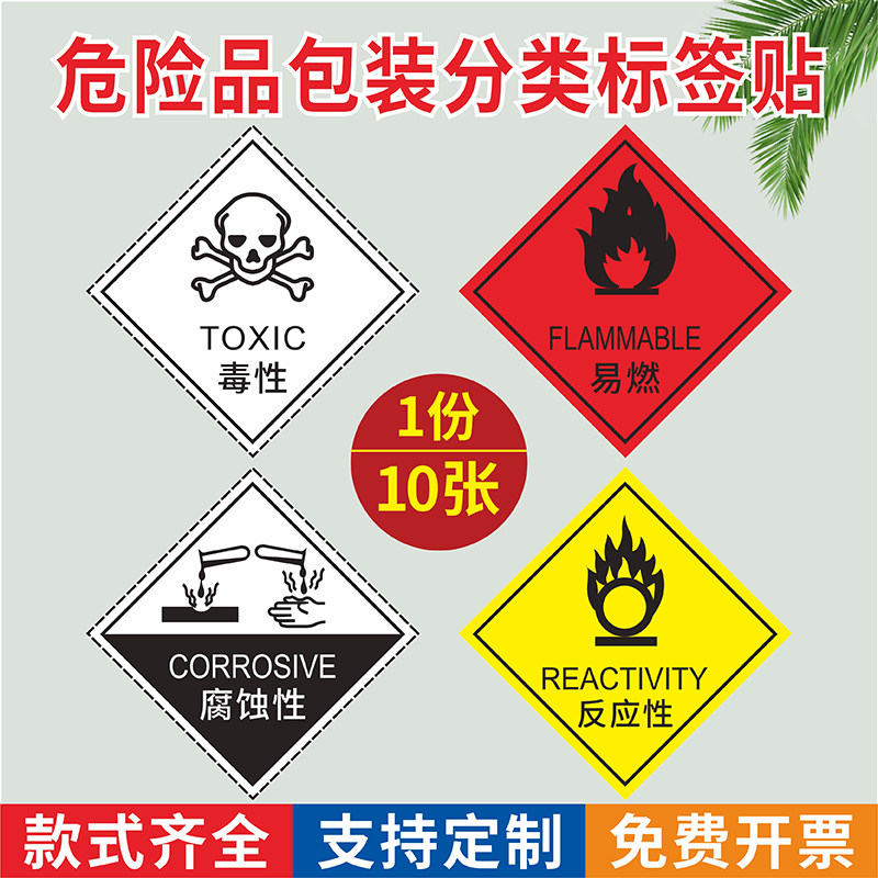 反应性标识牌有毒有害刺激性致癌海污放射性剧毒爆炸警告警示不干胶