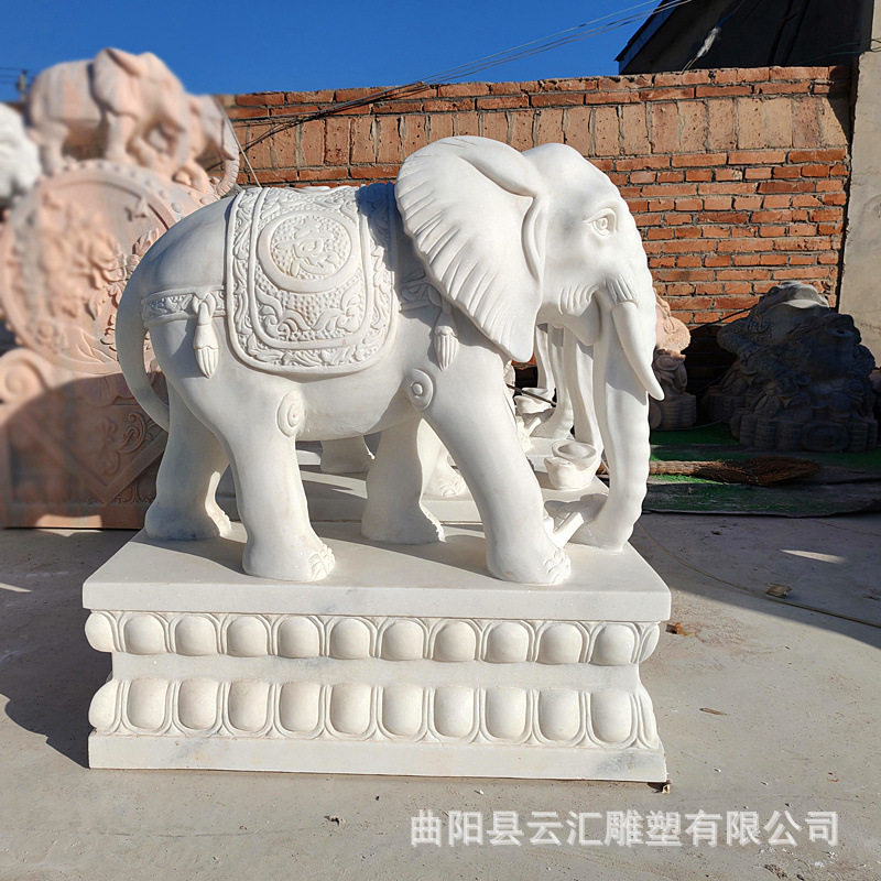 定制石雕大象一对天然汉白玉青石石象小象家用别墅酒店门口摆件