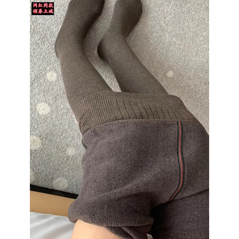 日本加绒加厚羊脂袜秋冬保暖打底裤1900d修身竖条380g光腿神器萌.