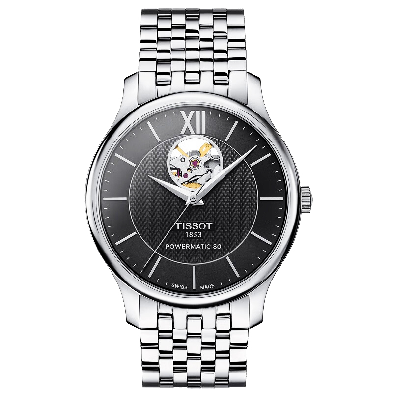 天梭商务休闲机械镂空男表