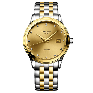 瑞士浪琴新款手表军旗系列经典商务休闲机械间金镶钻钢带男士腕表