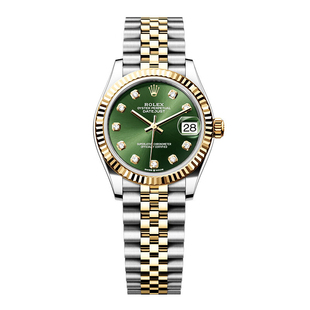 瑞士劳力士日志型系列腕表女表自动机械18K金钢带绿盘商务手表