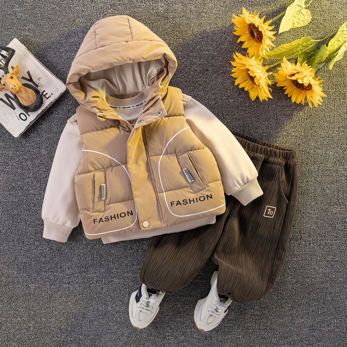 儿童羽绒棉服男童2025秋冬新款马甲套装女宝宝冬季加绒加厚三件套