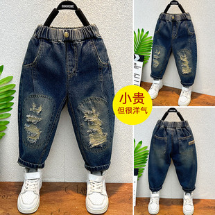 宝宝休闲宽松长裤 2025春秋儿童老爹裤 子 男童破洞牛仔裤 小黄鸭童装