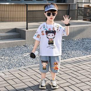 哪吒衣服男童夏季套装2025新款儿童帅气卡通短袖宝宝潮酷时髦网红