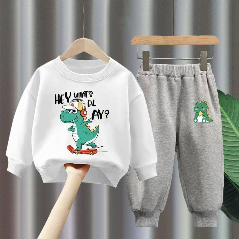 男童长袖卫衣儿童恐龙套装宝中大童运动秋装两件套儿童小男孩衣服