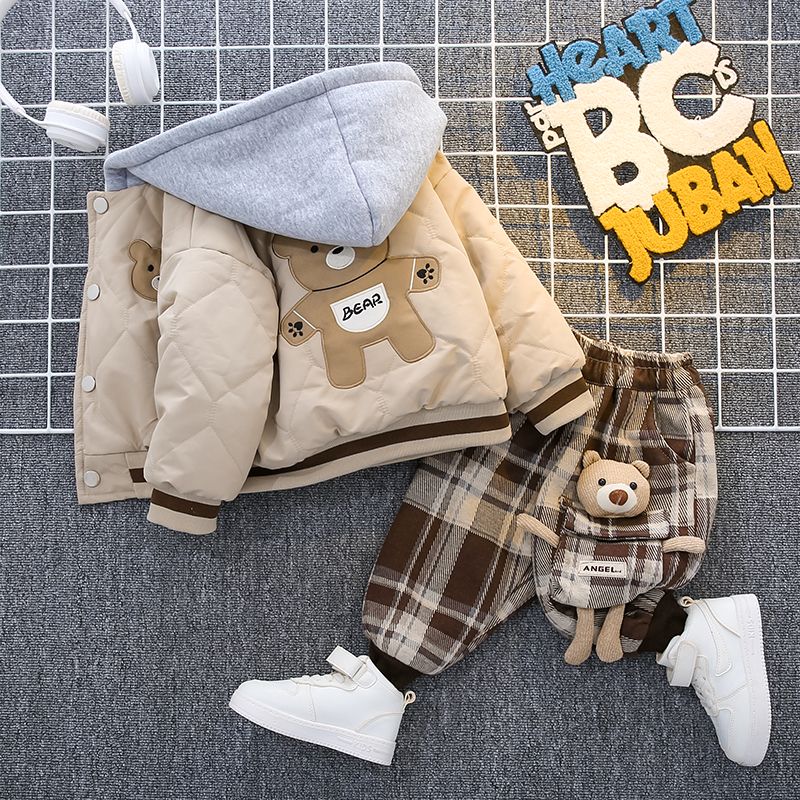 小黄鸭男童连帽棉衣外套两件套潮