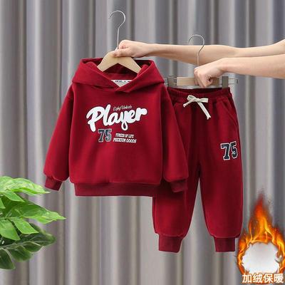 小黄鸭布咚男童加绒加厚卫衣套装