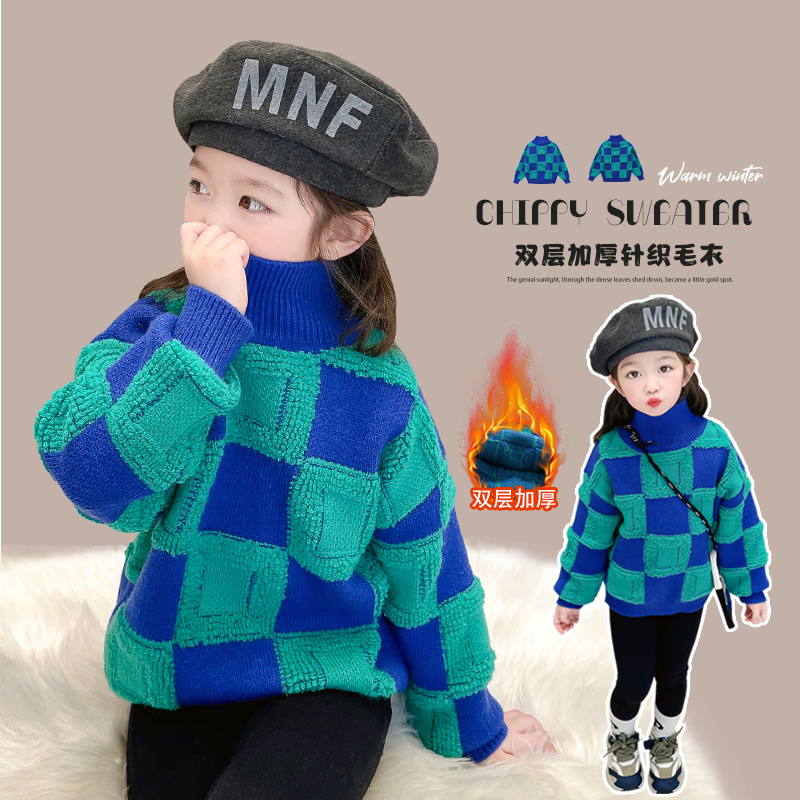 小黄鸭布咚女童毛衣加绒加厚打底