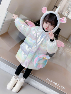 小黄鸭儿童冬季加厚保暖羽绒棉服女童棉服亮面免洗外套时尚可爱