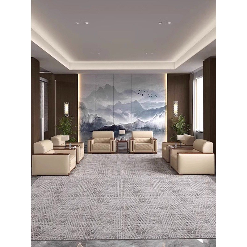 现代中式办公室贵宾接待商务洽谈会议室沙发茶几会客厅单人位