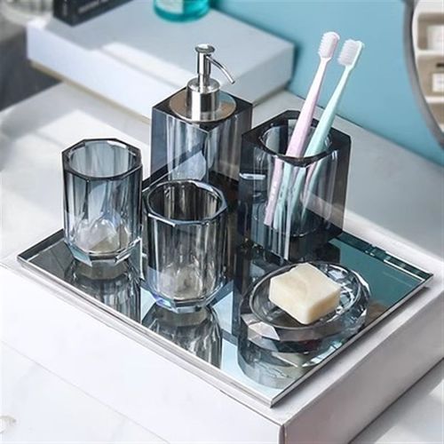 轻奢水晶洗漱套装情侣漱口牙刷杯托盘套件洗手液压瓶香皂盒棉签盒
