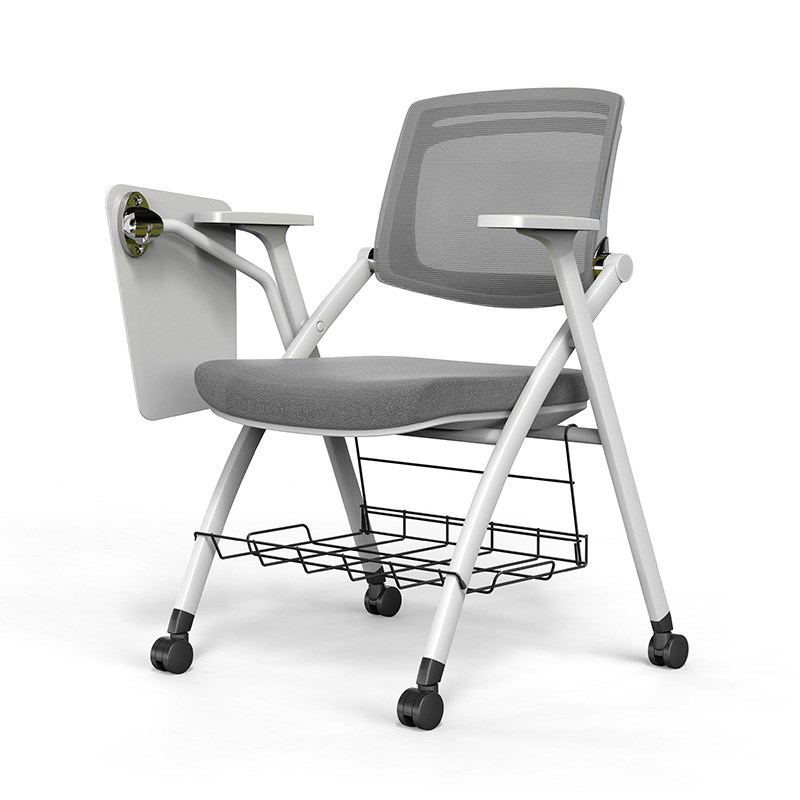 会议椅带桌板带轮透气网布办公培训椅学校桌椅一体办公会议室椅子
