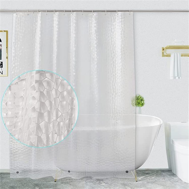 Y现货3D eva透明浴帘内衬带磁铁防水不锈钢扣浴室帘带挂钩