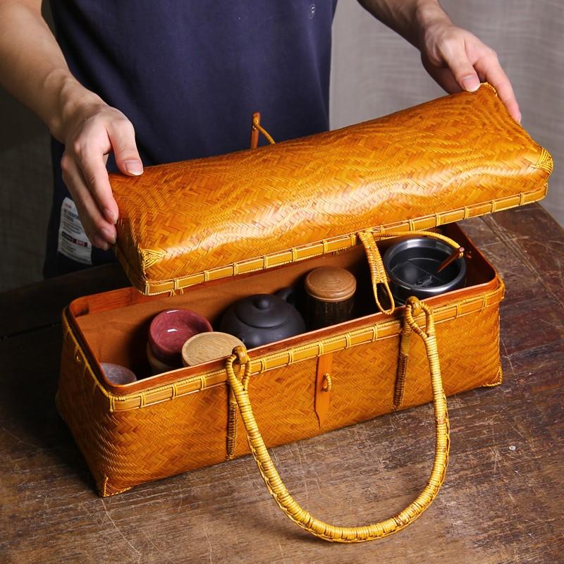 手工竹编茶具收纳包收纳盒户外便携旅行功夫茶具收纳箱日式手提包