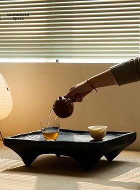 不慌/碳化木实木侘寂风方形小茶几黑色榻榻米矮几飘窗茶台桌做旧