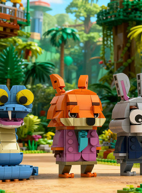 疯狂动物城2周边积木朱迪尼克盖瑞MOC玩具拼装积木方头仔摆件高砖