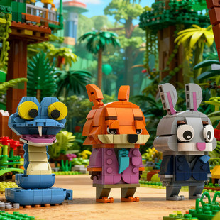 疯狂动物城2周边积木朱迪尼克盖瑞MOC玩具拼装 积木方头仔摆件高砖