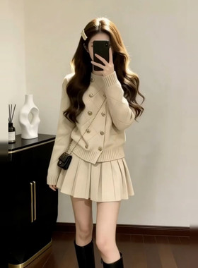 富家千金风毛衣洋装子女秋冬2026新款巨好看穿搭一整套短裙套装