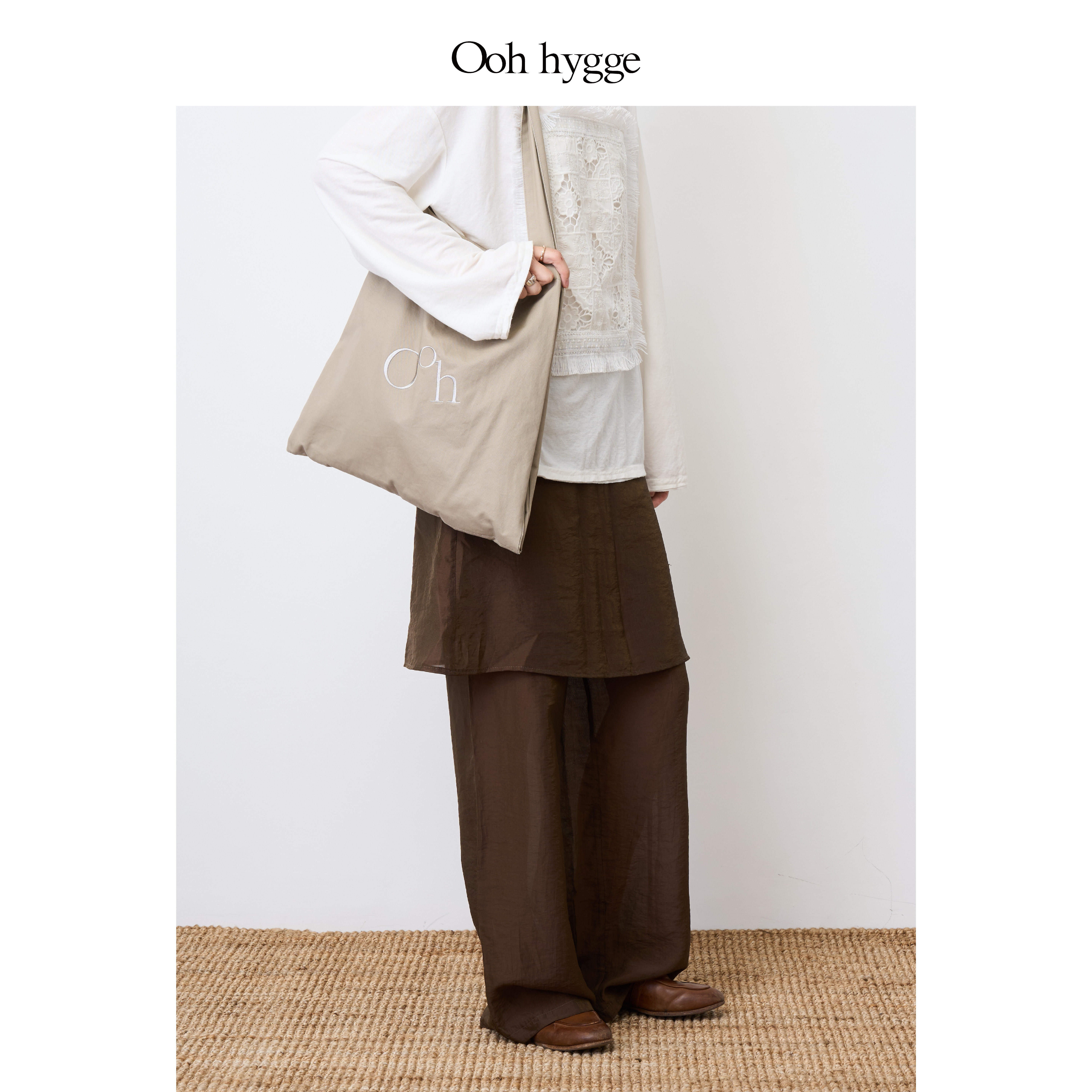 Oohhygge.刺绣双层帆布购物袋女简约多色单肩包夏天出门小挎包