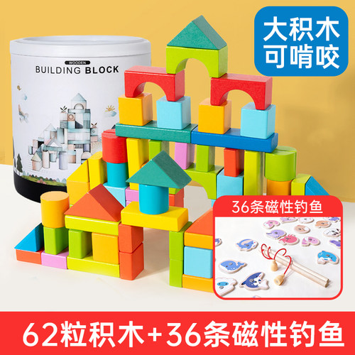 木制儿童积木拼装玩具益智力开发幼儿园1-3-6周2岁实木质宝宝木头