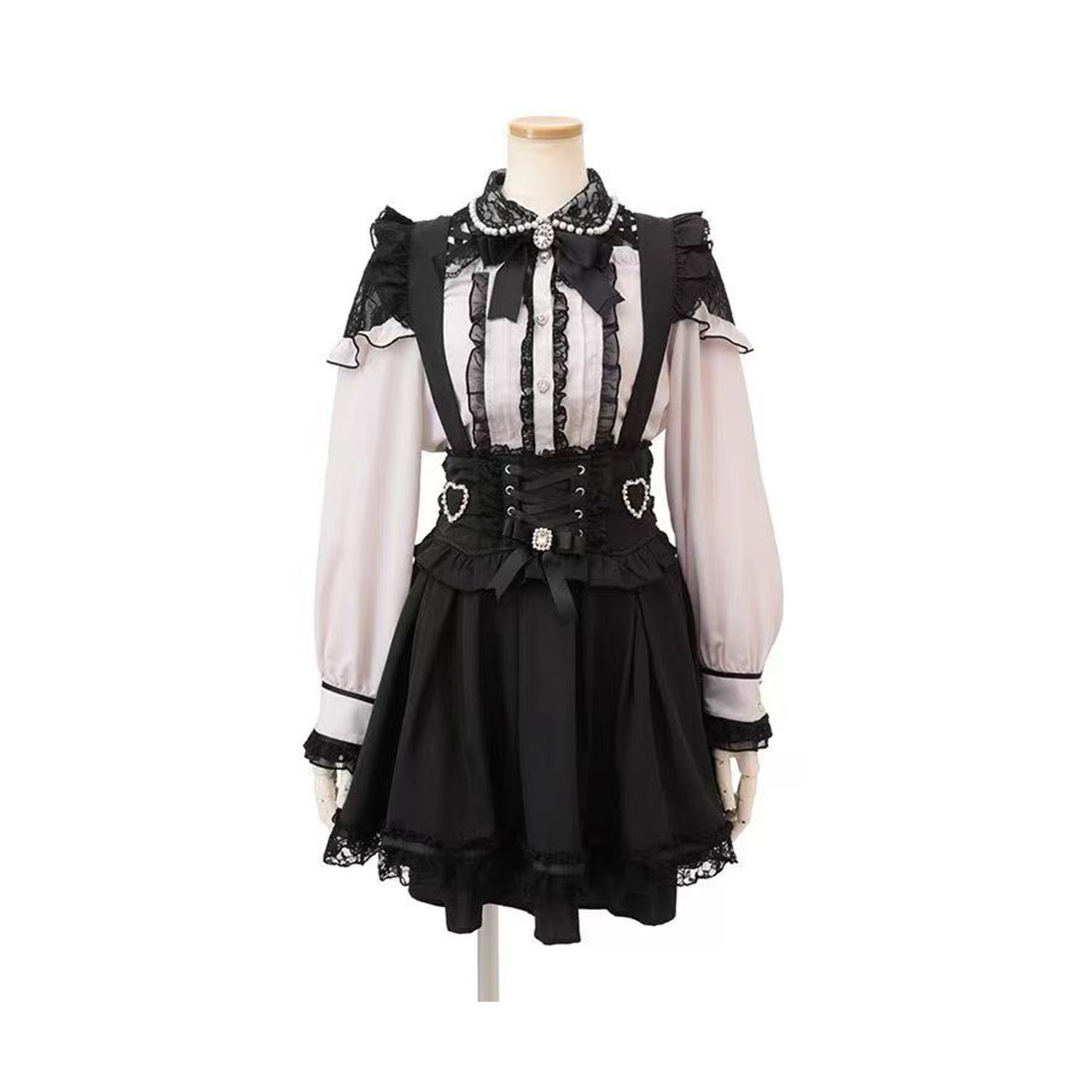 日系蕾服显瘦收腰可拆卸背带半身裙爱心珍珠扣后系蝴蝶结背带裙,模玩/动漫/周边/娃圈三坑/桌游,lolita洛丽塔半身裙/裙撑,淘宝优惠券,粉丝福利购,淘宝优惠卷