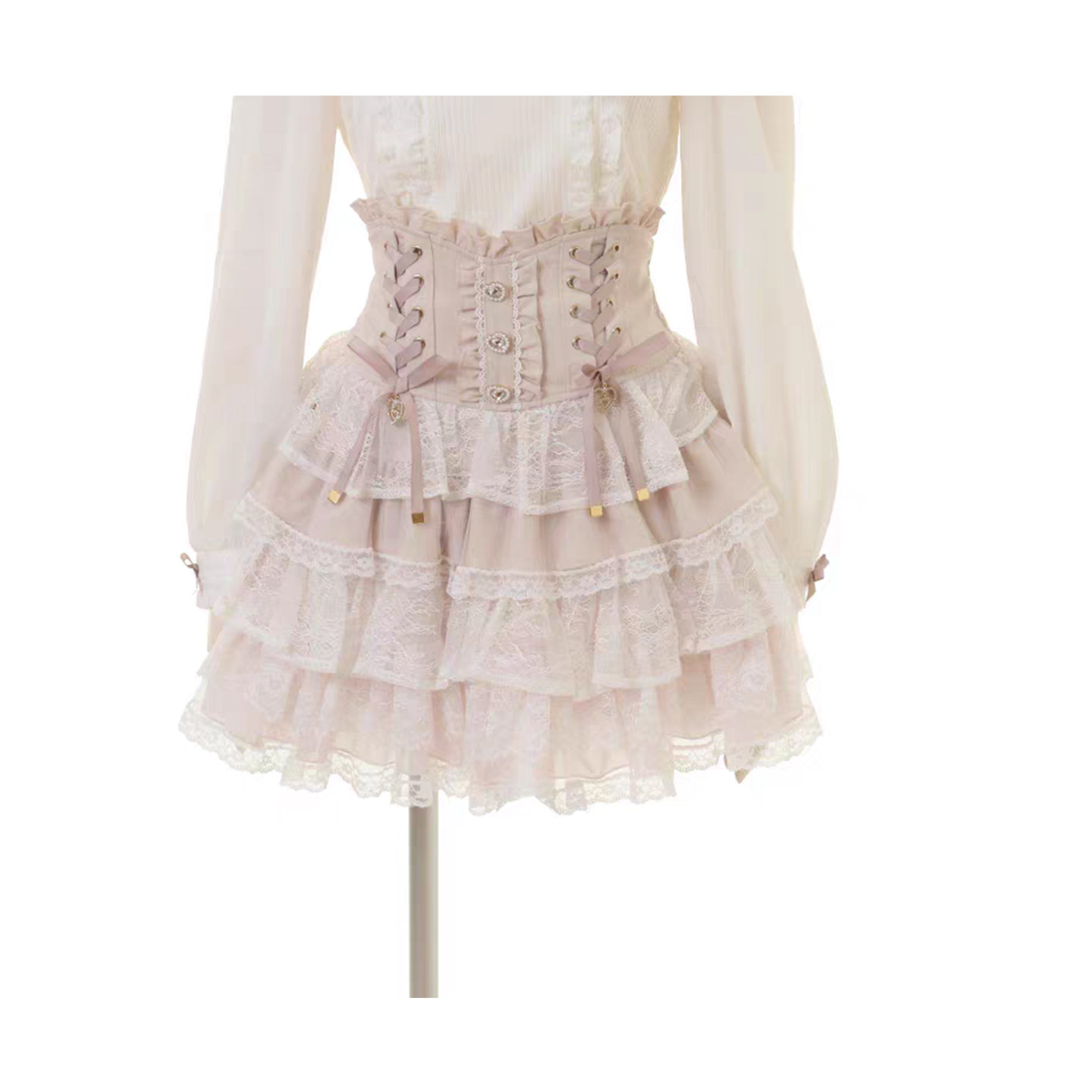 日系蕾服量产型萝莉塔收腰显瘦遮臀叠层蕾丝荷叶边蓬蓬裙蛋糕裙