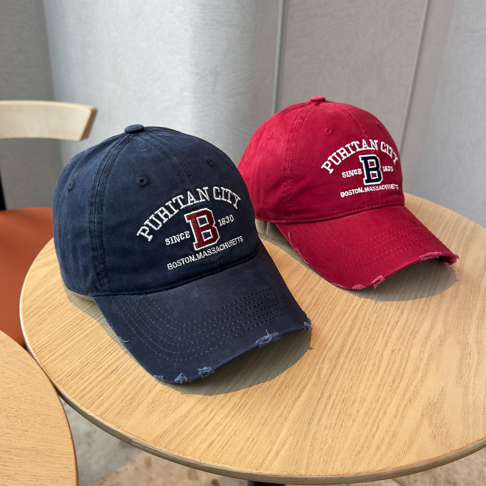 26上新复古B字母刺绣破洞棒球帽女街头时尚百搭显脸小遮阳棒球帽