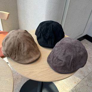 秋冬季麂皮绒高品质前进帽男英伦风大头围时尚文艺防风贝雷帽子女