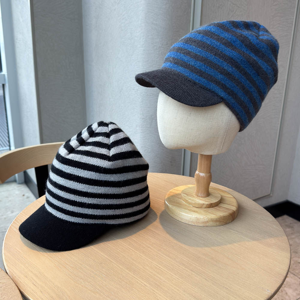 范丞丞同款复古条纹针织鸭舌帽