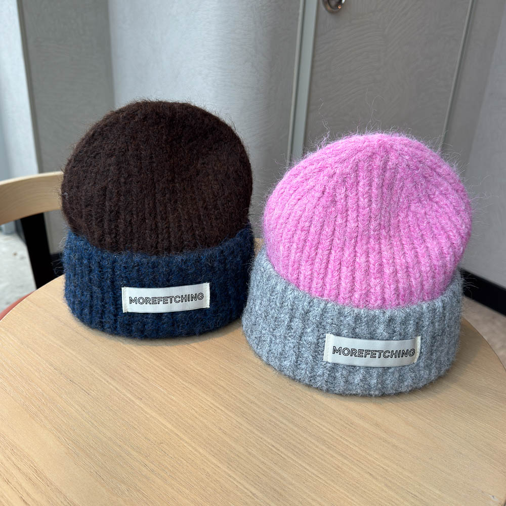 韩版撞色贴布针织简约毛线帽子