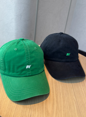 韩版极简字母BV刺绣绿色棒球帽男女纯棉软顶显脸小出游防晒鸭舌帽