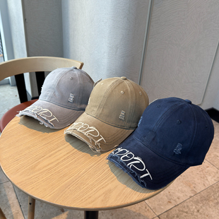 美式嘻哈风破洞字母棒球帽女情侣款大头围街头潮酷遮阳防晒鸭舌帽