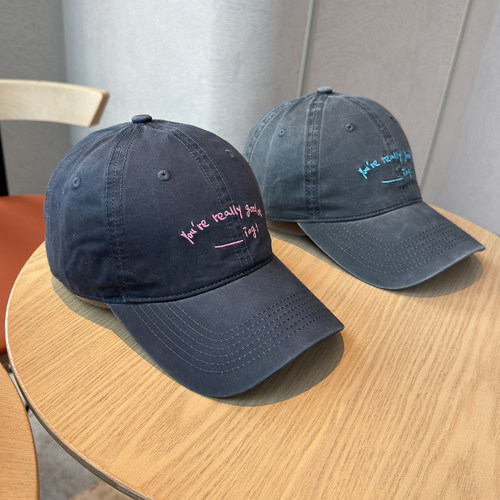 2026复古水洗韩版TH字母棒球帽子